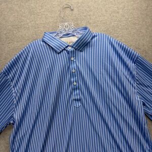 Collars & Co Dress Collar Polo Shirt Mens 3XL Blue Striped Performance Stretch